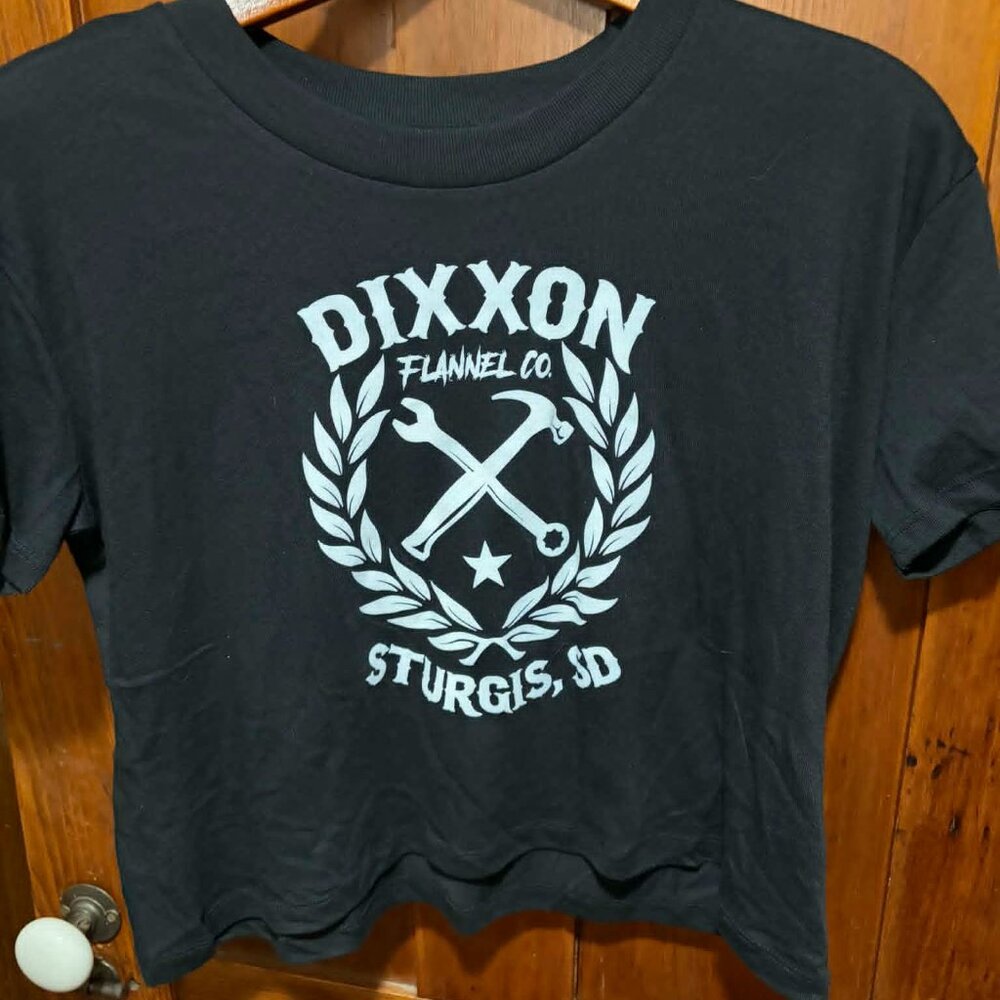 Dixxon Flannel Sturgis Sketcy Crest Crop top Black M Sexy Motorcycle new